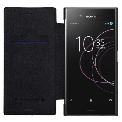Prabangus „Nillkin“ Qin serijos juodas odinis atverčiamas Sony Xperia XZ1 dėklas - knygutė / Priedai.lt