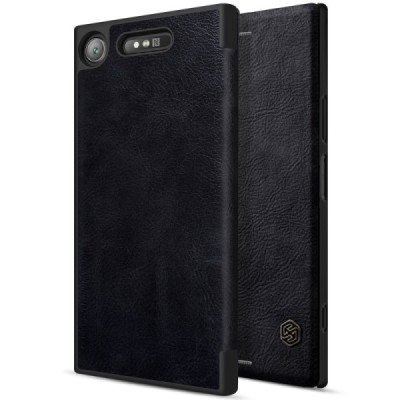Prabangus „Nillkin“ Qin serijos juodas odinis atverčiamas Sony Xperia XZ1 dėklas - knygutė / Priedai.lt