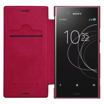 Prabangus „Nillkin“ Qin serijos raudonas odinis atverčiamas Sony Xperia XZ1 dėklas - knygutė / Priedai.lt