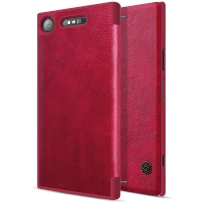 Prabangus „Nillkin“ Qin serijos raudonas odinis atverčiamas Sony Xperia XZ1 dėklas - knygutė / Priedai.lt