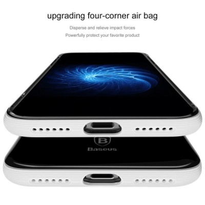 Apple iPhone X (iPhone Xs) „Baseus“ Armor Case TPU silikoninis skaidrus permatomas dėklas su baltu rėmeliu / Priedai.lt