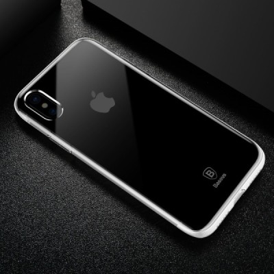 Apple iPhone X (iPhone Xs) „Baseus“ Armor Case TPU silikoninis skaidrus permatomas dėklas su baltu rėmeliu / Priedai.lt