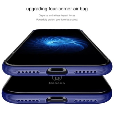 Apple iPhone X (iPhone Xs) „Baseus“ Armor Case TPU silikoninis skaidrus permatomas dėklas su mėlynu rėmeliu / Priedai.lt