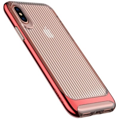 „Usams“ Senior sustiprintos apsaugos skaidrus Apple iPhone X (iPhone Xs) raudonas kieto silikono (TPU) ir plastiko dėklas / Prie