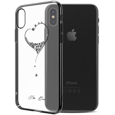 Apple iPhone X (iPhone Xs) Kingxbar Crystal  Love Swarovski plastikinis skaidrus permatomas juodas dėklas su kristalais / Prieda