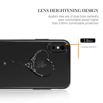 Apple iPhone X (iPhone Xs) Kingxbar Crystal  Love Swarovski plastikinis skaidrus permatomas juodas dėklas su kristalais / Prieda