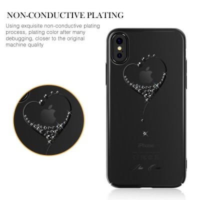 Apple iPhone X (iPhone Xs) Kingxbar Crystal  Love Swarovski plastikinis skaidrus permatomas juodas dėklas su kristalais / Prieda