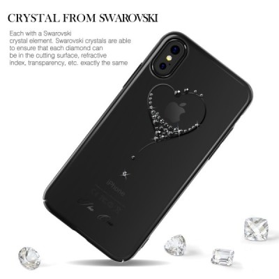Apple iPhone X (iPhone Xs) Kingxbar Crystal  Love Swarovski plastikinis skaidrus permatomas juodas dėklas su kristalais / Prieda