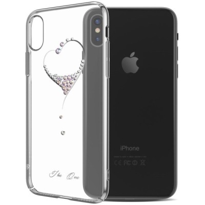 Apple iPhone X (iPhone Xs) Kingxbar Crystal  Love Swarovski plastikinis skaidrus permatomas sidabrinis dėklas su kristalais / Pr