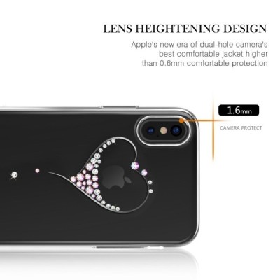 Apple iPhone X (iPhone Xs) Kingxbar Crystal  Love Swarovski plastikinis skaidrus permatomas sidabrinis dėklas su kristalais / Pr