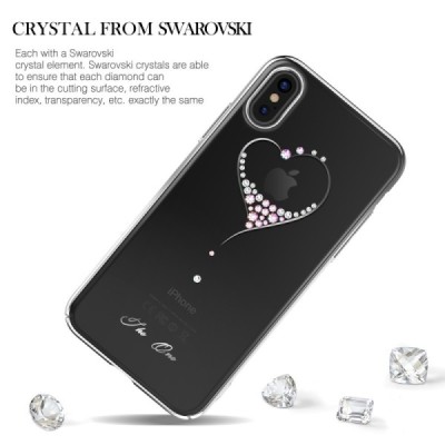 Apple iPhone X (iPhone Xs) Kingxbar Crystal  Love Swarovski plastikinis skaidrus permatomas sidabrinis dėklas su kristalais / Pr