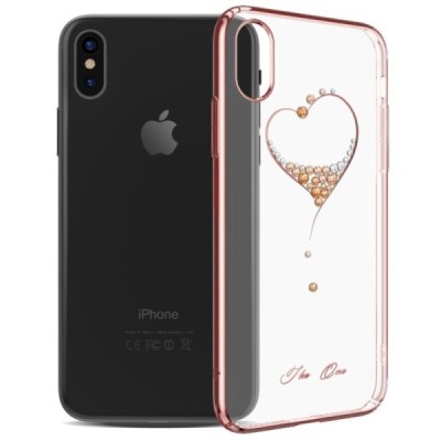 Apple iPhone X (iPhone Xs) Kingxbar Crystal  Love Swarovski plastikinis skaidrus permatomas rožinis dėklas su kristalais / Pried
