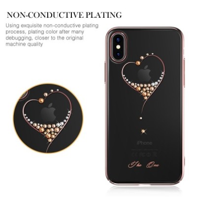 Apple iPhone X (iPhone Xs) Kingxbar Crystal  Love Swarovski plastikinis skaidrus permatomas rožinis dėklas su kristalais / Pried