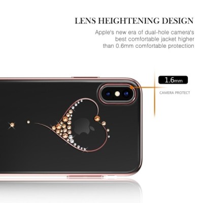 Apple iPhone X (iPhone Xs) Kingxbar Crystal  Love Swarovski plastikinis skaidrus permatomas rožinis dėklas su kristalais / Pried