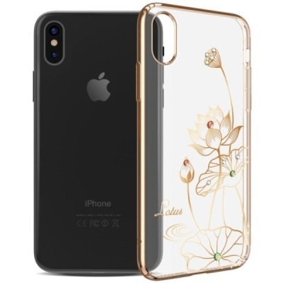 Apple iPhone X (iPhone Xs) Kingxbar Crystal  Lotus Swarovski plastikinis skaidrus permatomas auksinis dėklas su kristalais / Pri