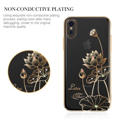 Apple iPhone X (iPhone Xs) Kingxbar Crystal  Lotus Swarovski plastikinis skaidrus permatomas auksinis dėklas su kristalais / Pri