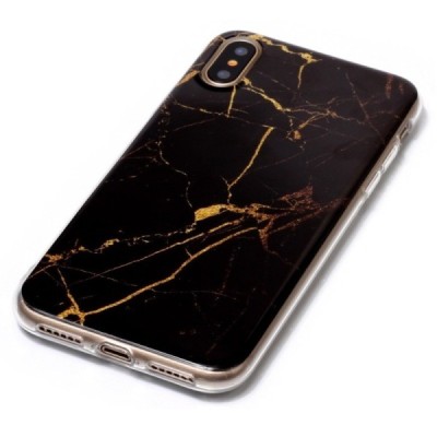 Apple iPhone X (iPhone Xs) „Marble“ kieto silikono TPU tamsiai rudas dėklas - nugarėlė / Priedai.lt