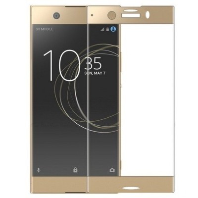 Sony Xperia XZ1 Compact „Calans“ 9H Tempered Glass sustiprintos apsaugos auksinis pilnai dengiantis apsauginis ekrano stiklas 0,