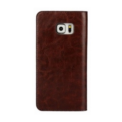 Samsung Galaxy S6 Edge+ (G928) „Faux Leather“ atverčiamas tamsiai rudas odinis dėklas - knygutė / Priedai.lt