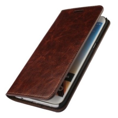 Samsung Galaxy S6 Edge+ (G928) „Faux Leather“ atverčiamas tamsiai rudas odinis dėklas - knygutė / Priedai.lt