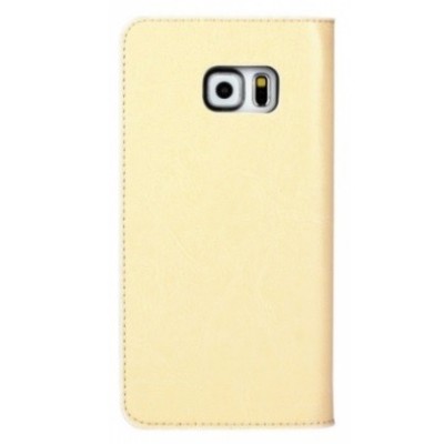 Samsung Galaxy S6 Edge+ (G928) „Faux Leather“ atverčiamas smėlio spalvos odinis dėklas - knygutė / Priedai.lt