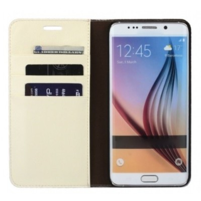 Samsung Galaxy S6 Edge+ (G928) „Faux Leather“ atverčiamas smėlio spalvos odinis dėklas - knygutė / Priedai.lt