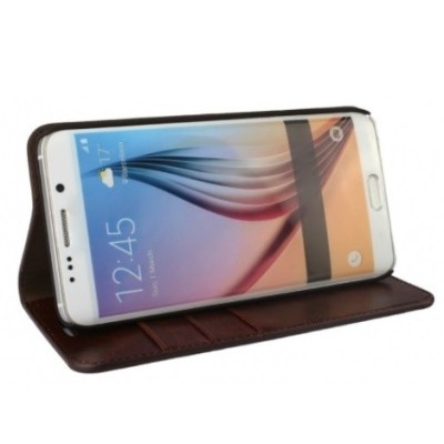Samsung Galaxy S6 Edge+ (G928) „Faux Leather“ atverčiamas smėlio spalvos odinis dėklas - knygutė / Priedai.lt