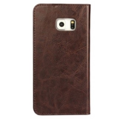 Samsung Galaxy S6 Edge (G925) „Faux Leather“ atverčiamas tamsiai rudas odinis dėklas - knygutė / Priedai.lt