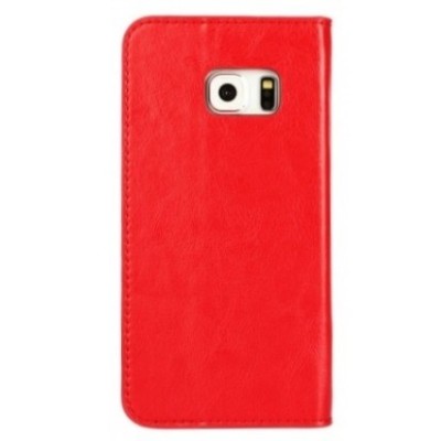 Samsung Galaxy S6 Edge (G925) „Faux Leather“ atverčiamas raudonas odinis dėklas - knygutė / Priedai.lt