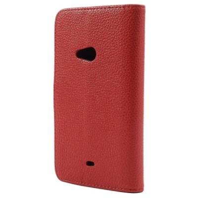 Nokia Lumia 625 atverčiamas raudonas odinis Litchi dėklas - piniginė / Priedai.lt