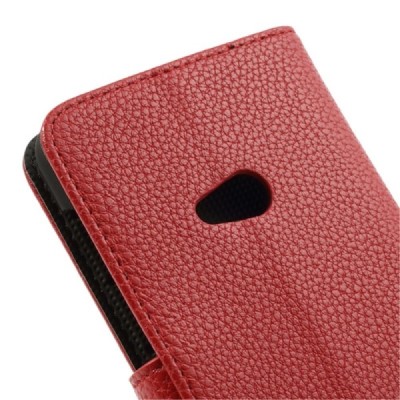 Nokia Lumia 625 atverčiamas raudonas odinis Litchi dėklas - piniginė / Priedai.lt