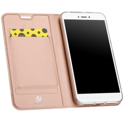 „Dux Ducis“ Skin serijos Xiaomi Redmi Note 5A (Y1) rožinis odinis atverčiamas dėklas / Priedai.lt