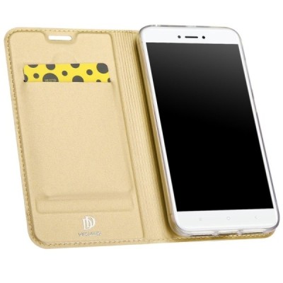 „Dux Ducis“ Skin serijos Xiaomi Redmi Note 5A (Y1) auksinis odinis atverčiamas dėklas / Priedai.lt