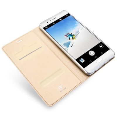 „Dux Ducis“ Skin serijos Huawei P10 (Huawei Ascend P10) auksinis odinis atverčiamas dėklas / Priedai.lt