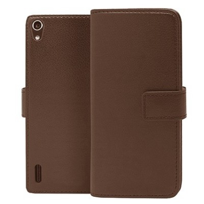 Huawei Ascend P7 atverčiamas rudas odinis Casual dėklas - piniginė / Priedai.lt