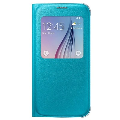 Samsung Galaxy S6 G920 originalus S View Cover atverčiamas šviesiai mėlynas dėklas su langeliu / Priedai.lt