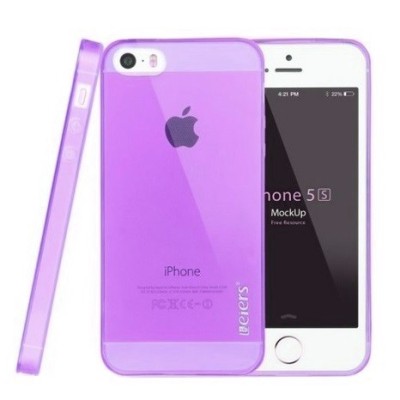 Apple iPhone SE (5, 5s) Leiers skaidrus violetinis kieto silikono TPU ploniausias pasaulyje dėklas / Priedai.lt