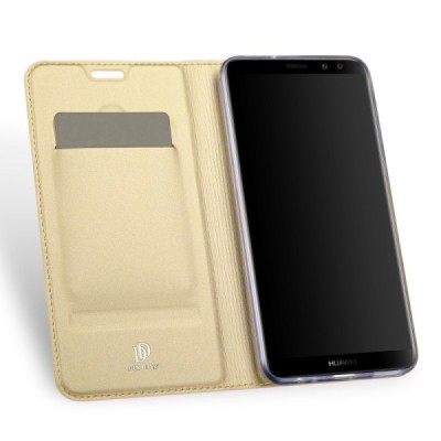 „Dux Ducis“ Skin serijos Huawei Mate 10 Lite auksinis odinis atverčiamas dėklas / Priedai.lt