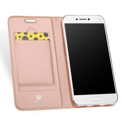 „Dux Ducis“ Skin serijos Asus Zenfone 4 Max (ZC554KL) rožinis odinis atverčiamas dėklas / Priedai.lt