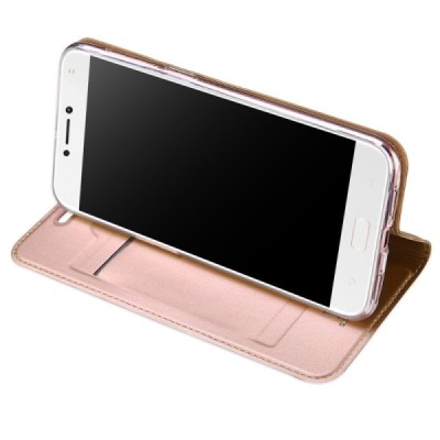„Dux Ducis“ Skin serijos Asus Zenfone 4 Max (ZC554KL) rožinis odinis atverčiamas dėklas / Priedai.lt