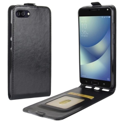 Asus Zenfone 4 Max (ZC554KL) klasikinis vertikaliai atverčiamas juodas odinis dėklas / Priedai.lt