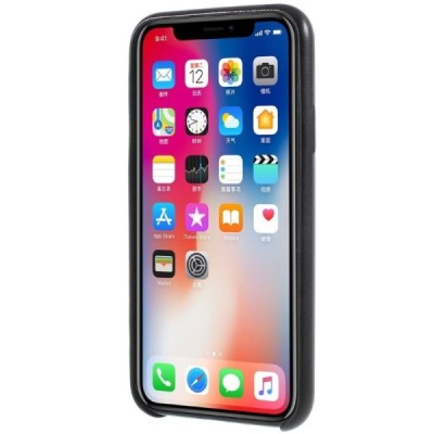 Soft Slim serijos Apple iPhone X (iPhone Xs) juodas odinis dėklas - nugarėlė / Priedai.lt