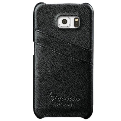 „Vintage“ Samsung Galaxy S6 Edge (G925) juodas odinis dėklas - nugarėlė su kišenėle kortelėms / Priedai.lt