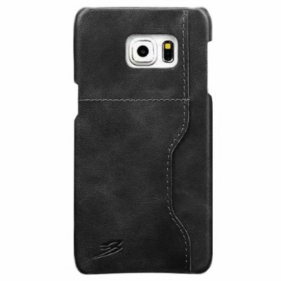 „Retro“ Luxury Samsung Galaxy S6 Edge+ (G928) pilkas odinis dėklas - nugarėlė su kišenėle kortelėms / Priedai.lt