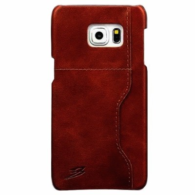 „Retro“ Luxury Samsung Galaxy S6 Edge+ (G928) rudas odinis dėklas - nugarėlė su kišenėle kortelėms / Priedai.lt