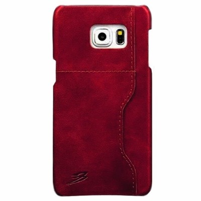 „Retro“ Luxury Samsung Galaxy S6 Edge+ (G928) raudonas odinis dėklas - nugarėlė su kišenėle kortelėms / Priedai.lt