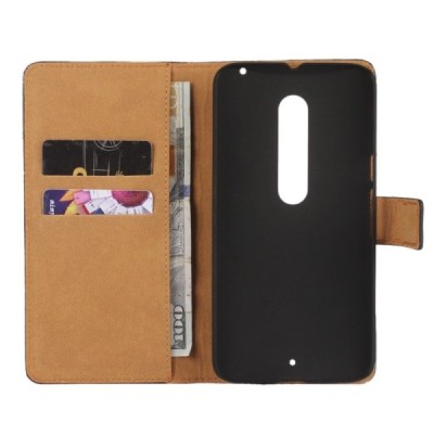 Motorola Moto X Style atverčiamas juodas odinis Casual dėklas - piniginė / Priedai.lt