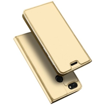 „Dux Ducis“ Skin serijos Huawei P9 Lite Mini (Y6 Pro 2017) auksinis odinis atverčiamas dėklas / Priedai.lt