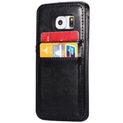 „Luxury“ Leather Samsung Galaxy S6 Edge+ (G928) juodas odinis dėklas - nugarėlė su kišenėle kortelėms / Priedai.lt