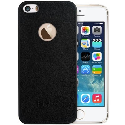 „Lenuo“ Leyun Leather serijos Apple iPhone SE (5, 5s) juodas odinis dėklas - nugarėlė / Priedai.lt